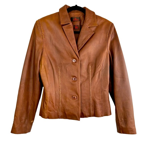 Danier Authentic Vintage Brown Camel Genuine Leather Button Front Blazer size M - Picture 2 of 15